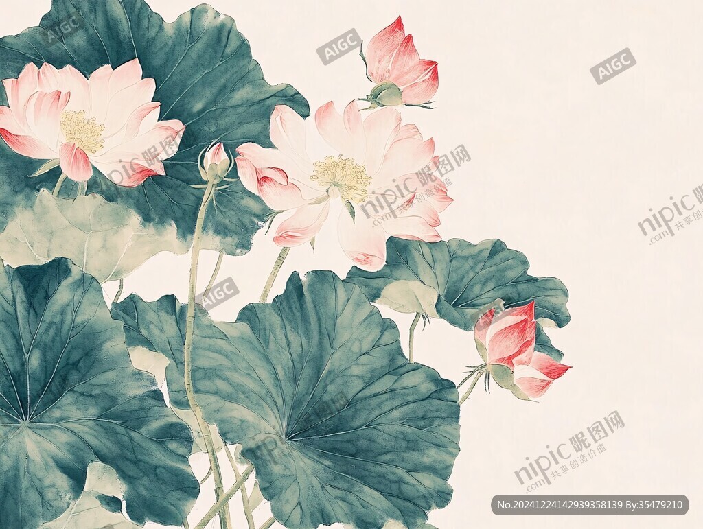 手绘荷花新中式