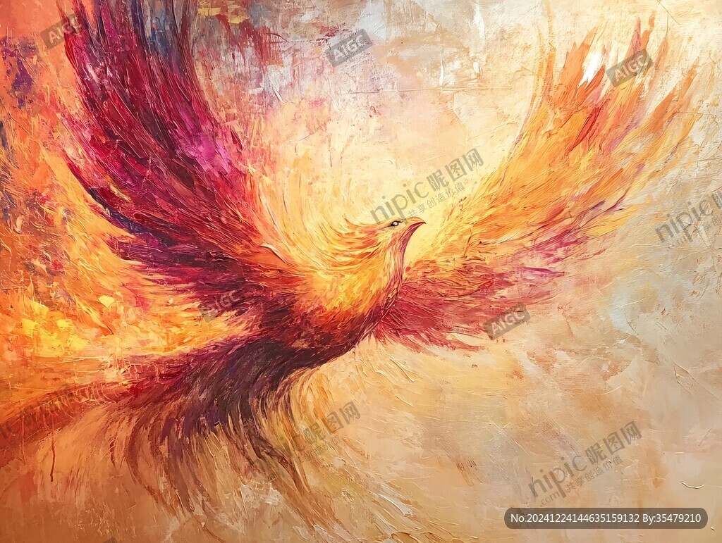 手绘凤凰油画