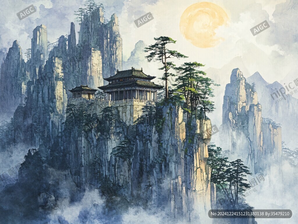 天界晓钟风景插画