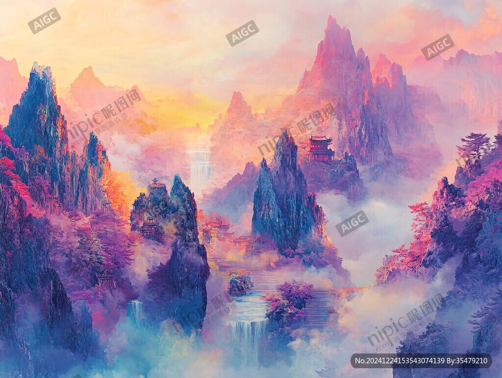 天界晓钟风景插画