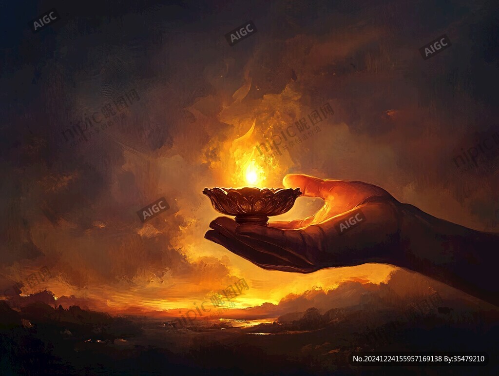手执油灯