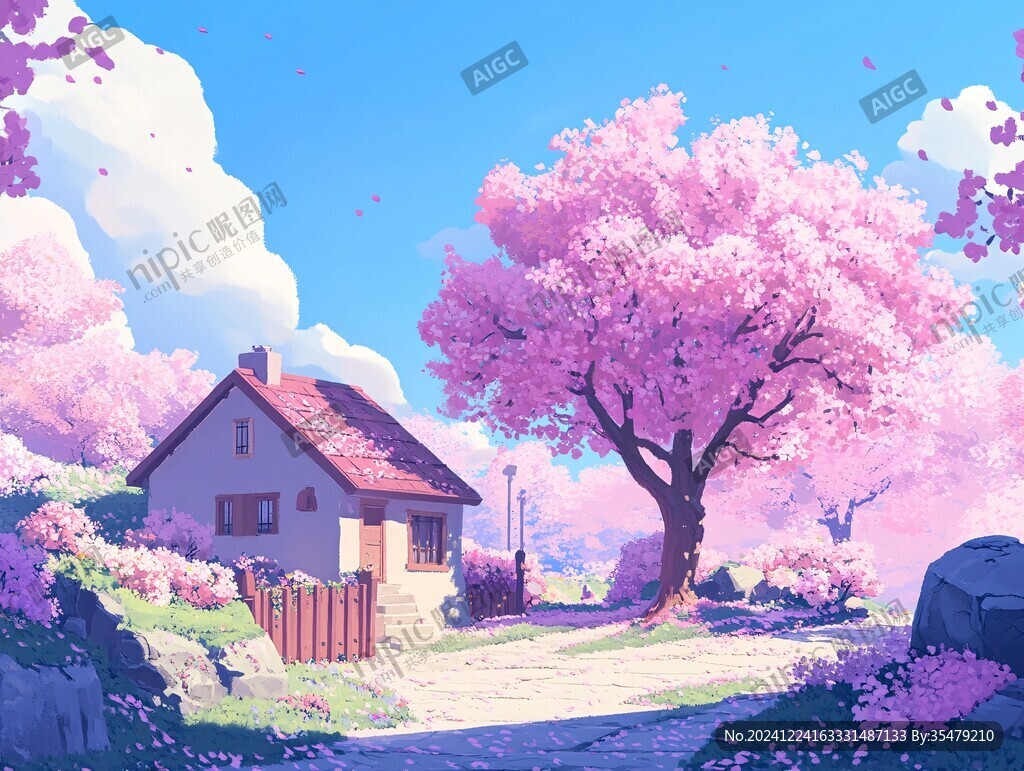 桃花丛中的小屋