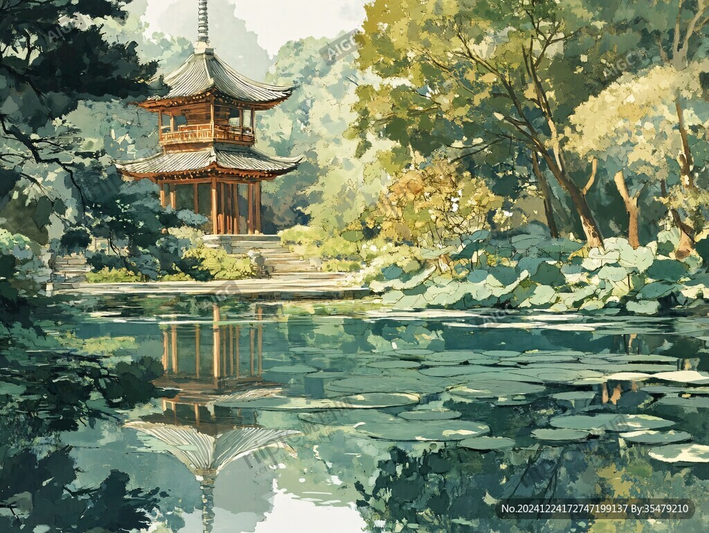 插画爱晚亭