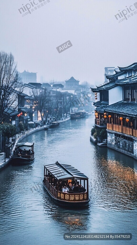 傍晚古运河风光