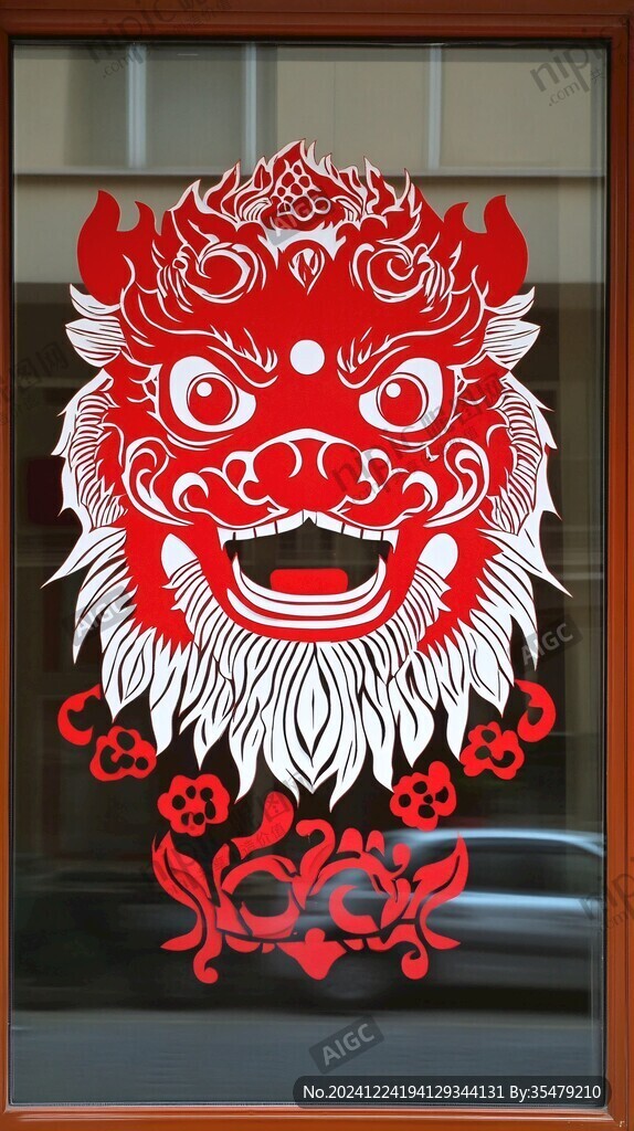 舞狮窗贴