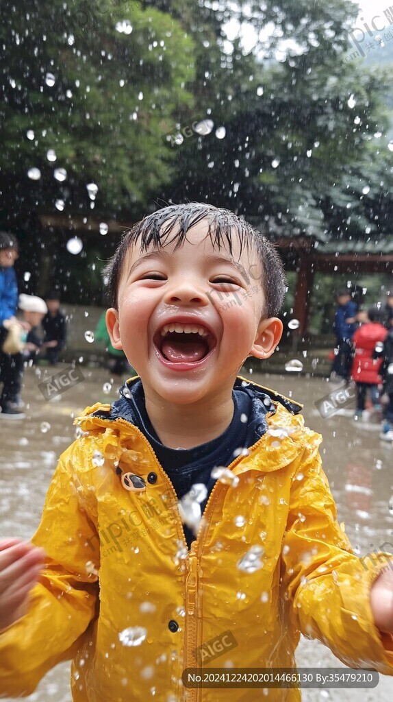 下雨了雨里玩耍