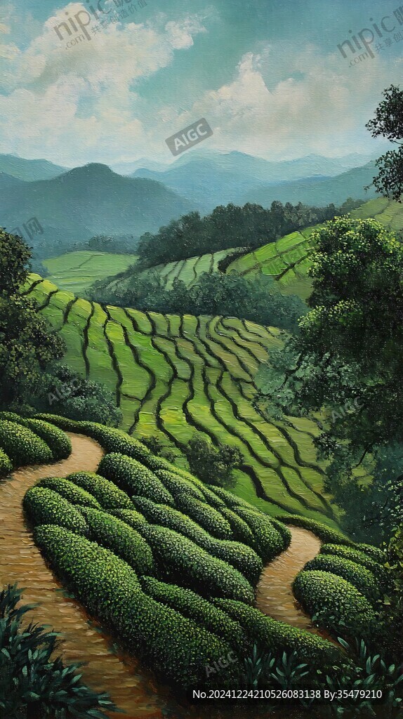 茶园风光插画