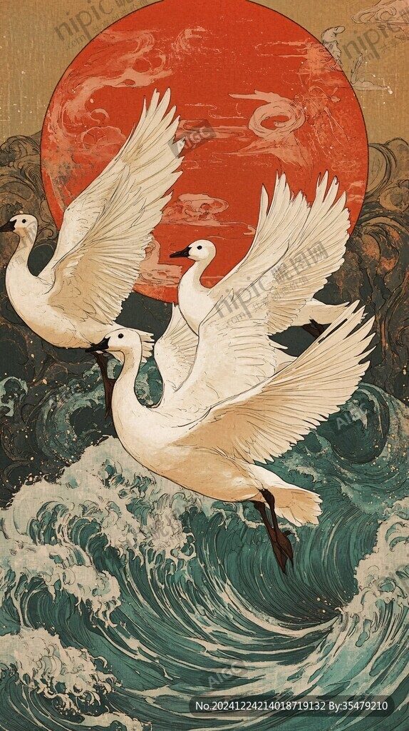 鹤舞九天插画