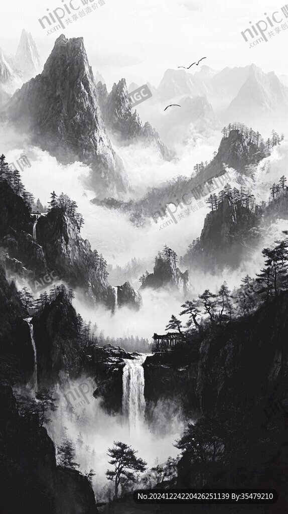 墨韵禅意山水云雾