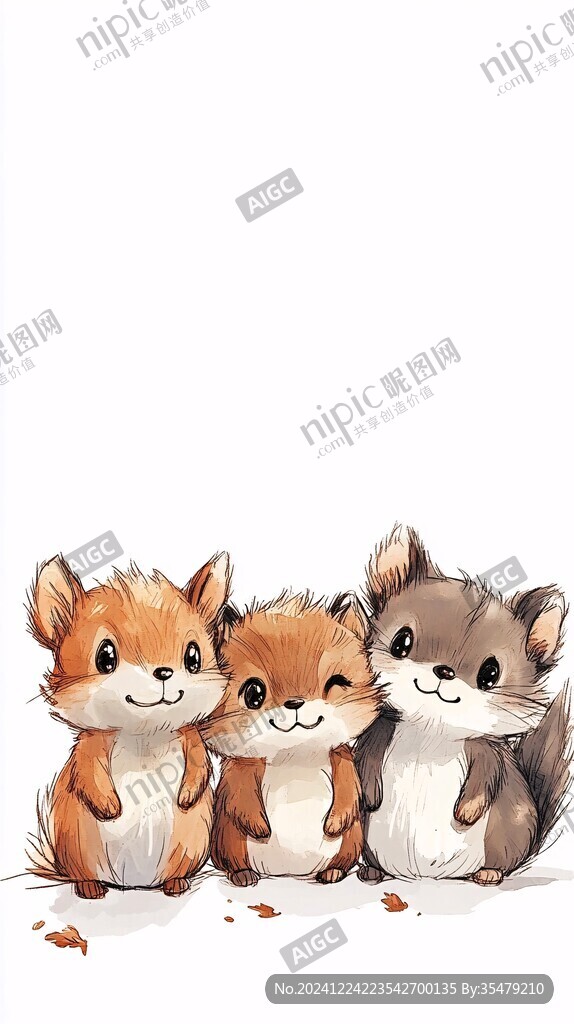 软萌松鼠手绘装饰画