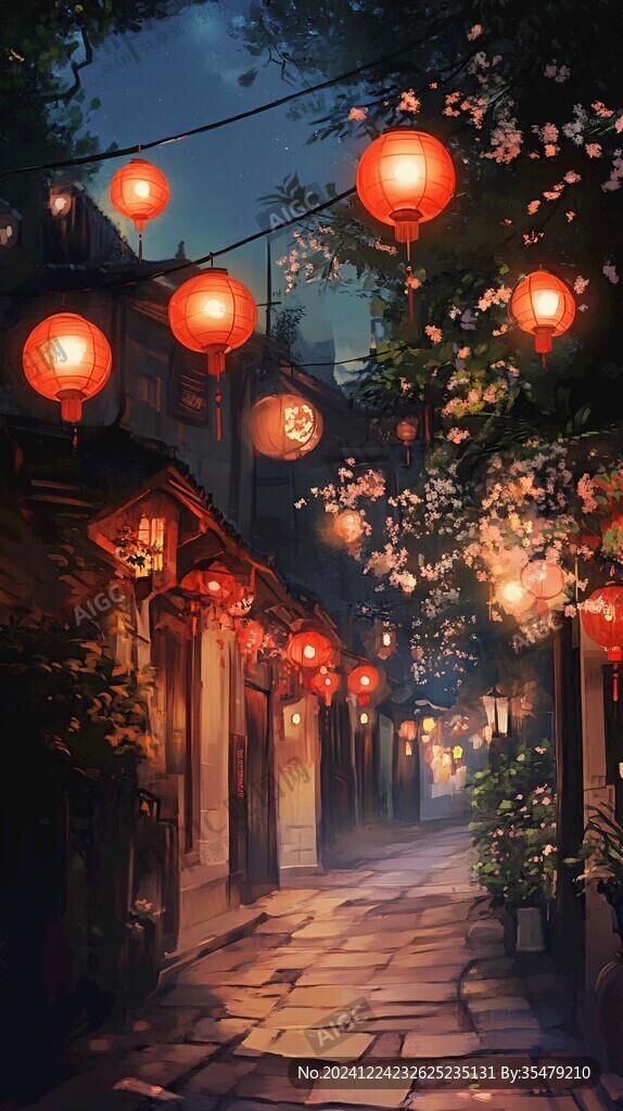 挂满灯笼的小街