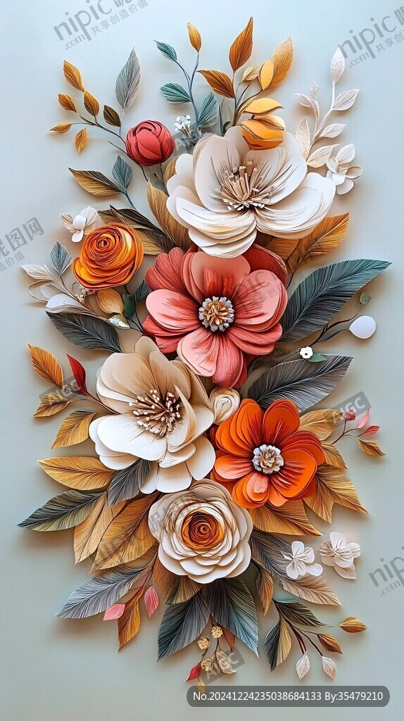 3d浮雕缤纷花卉