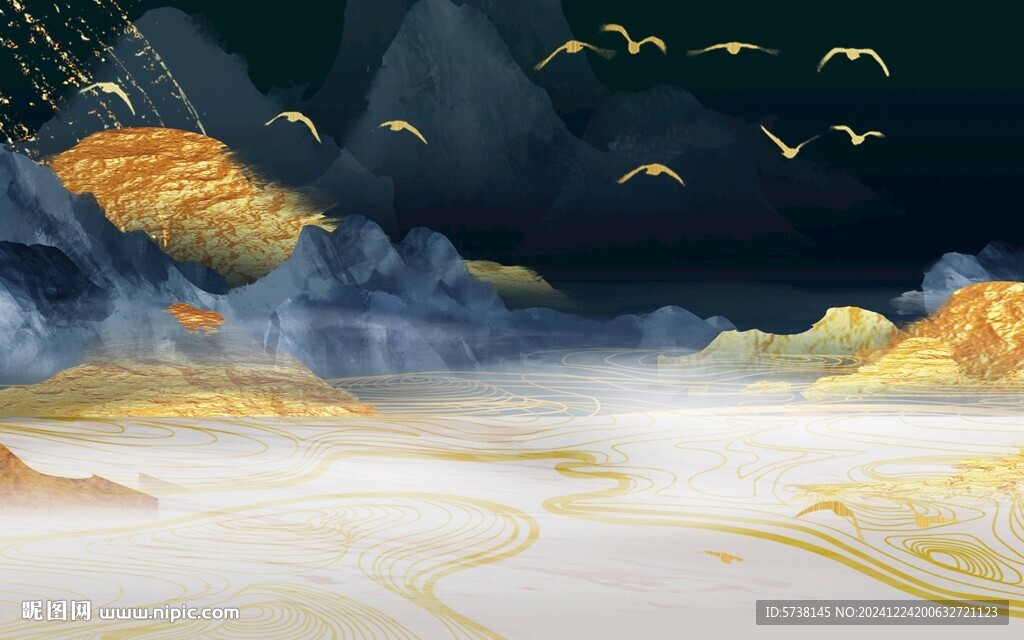 抽象水墨山水装饰画广告背景素材