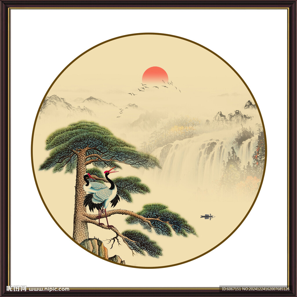 圆形水墨画