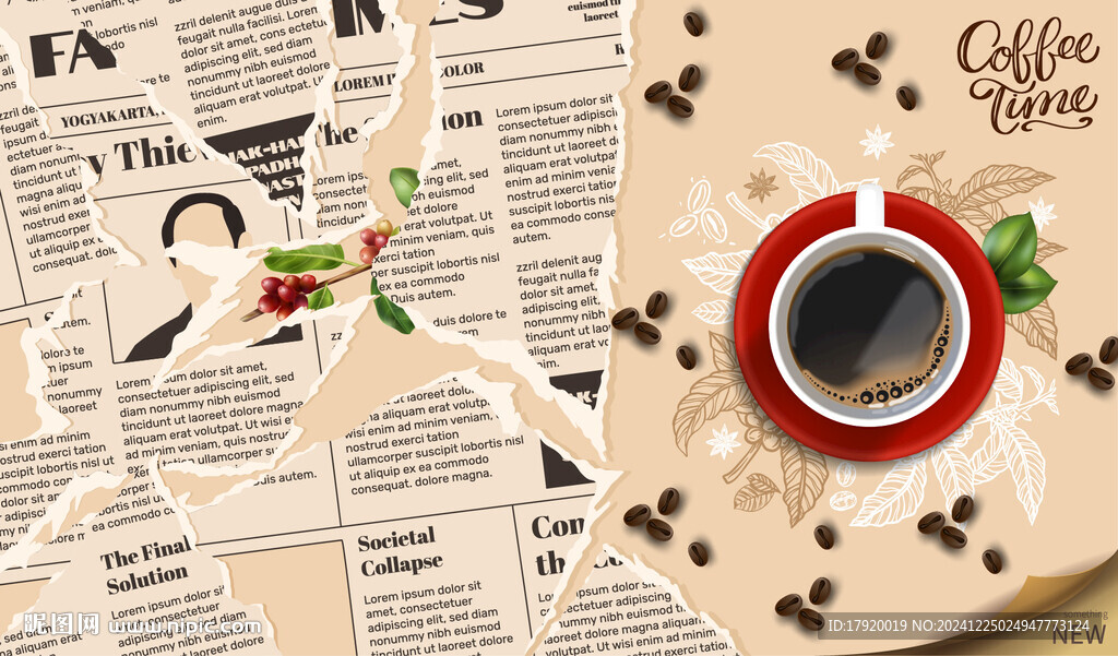 咖啡和报纸俯视图