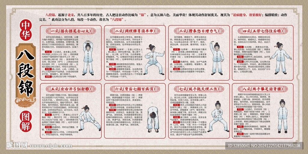 复古中国风八段锦宣传展板