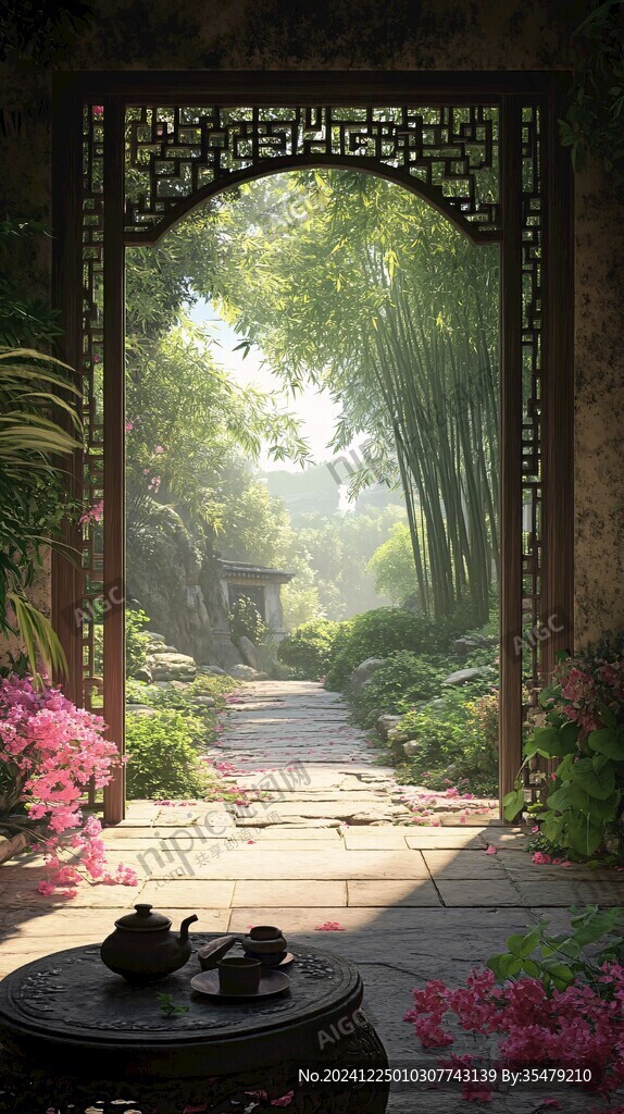 窗花背景竹林小路