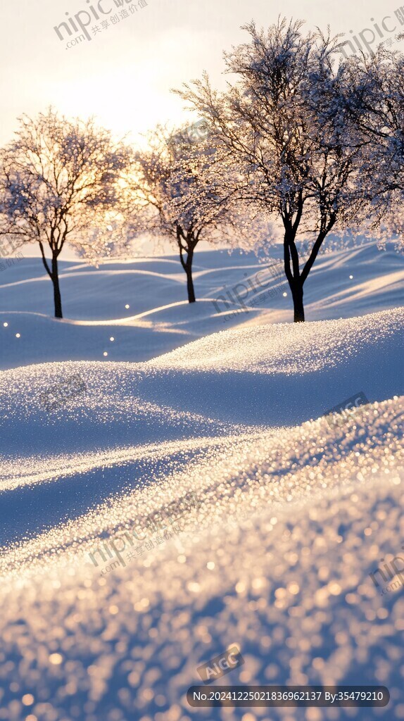 清晨雪景雪原白雪
