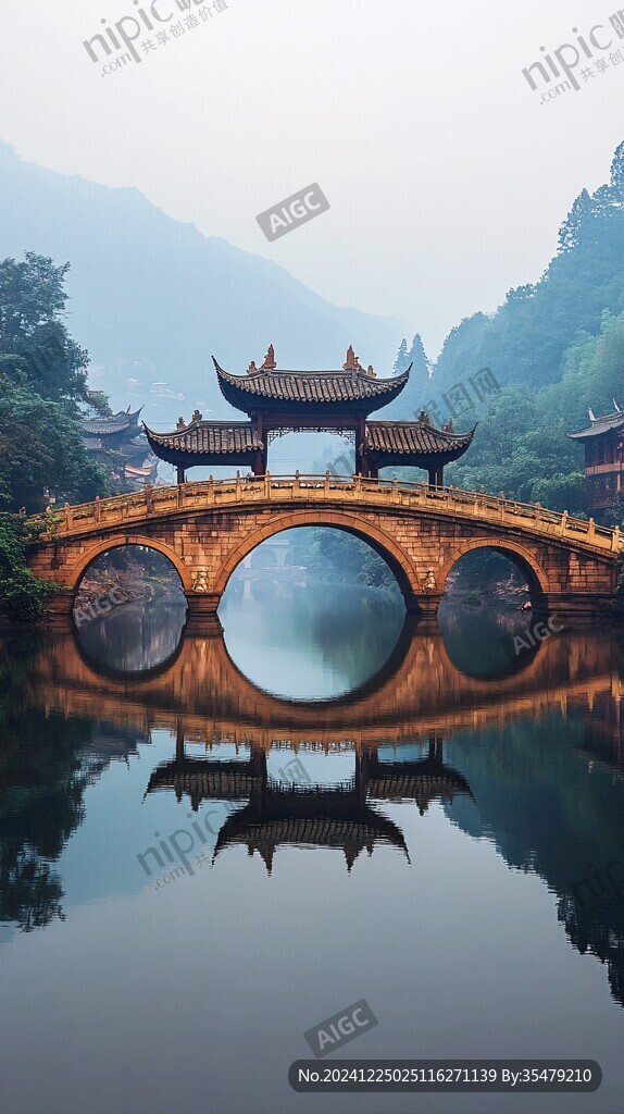 虹桥拱桥倒影