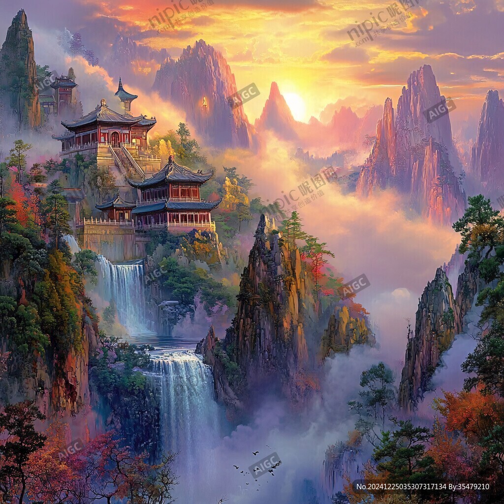 天界晓钟风景插画