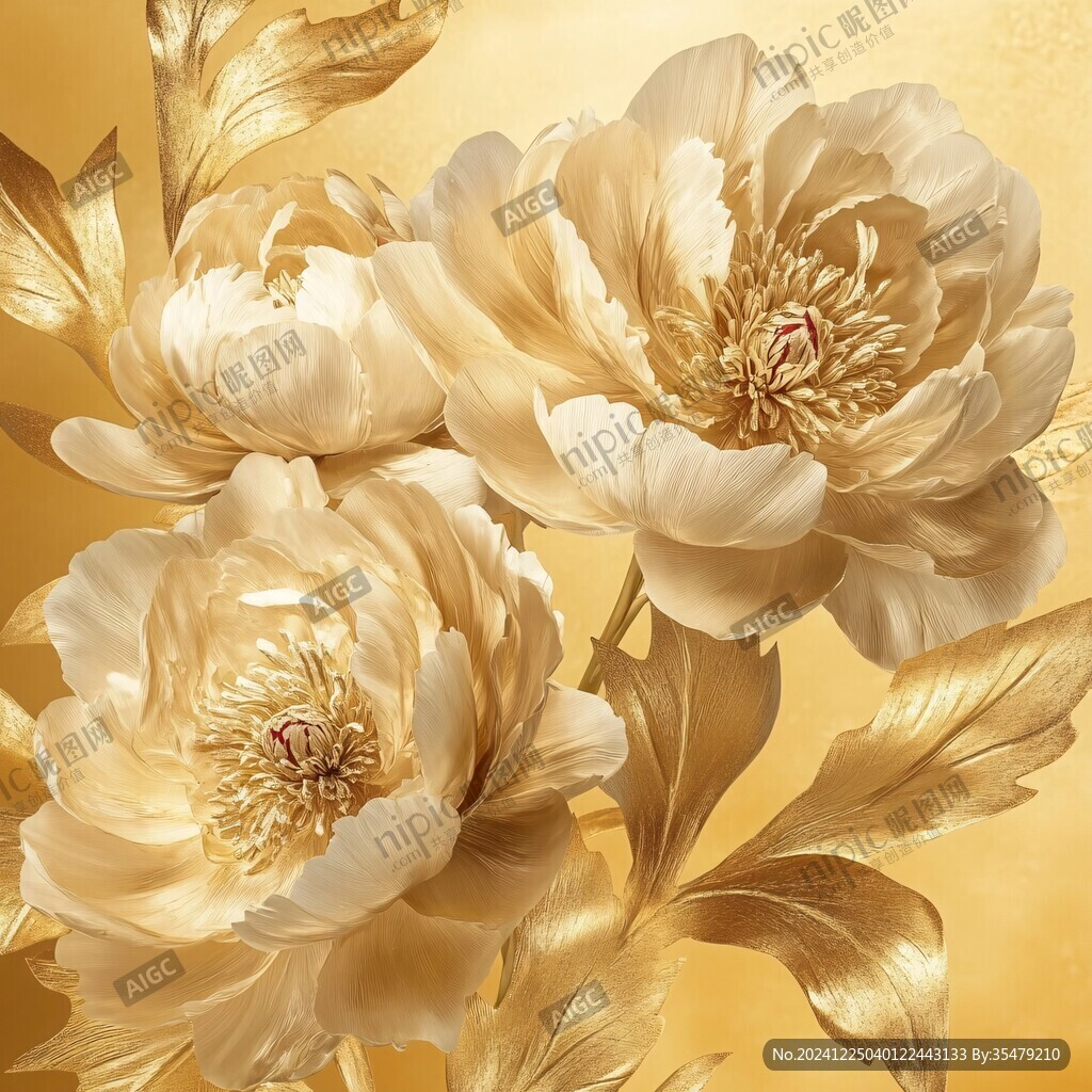 高精手绘黄金拉丝花卉