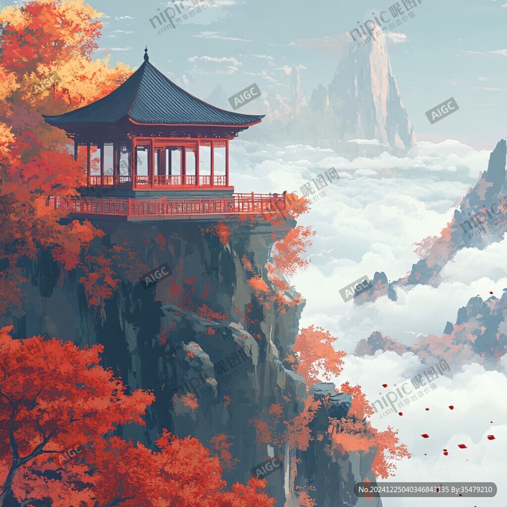 楼阁仙景插画