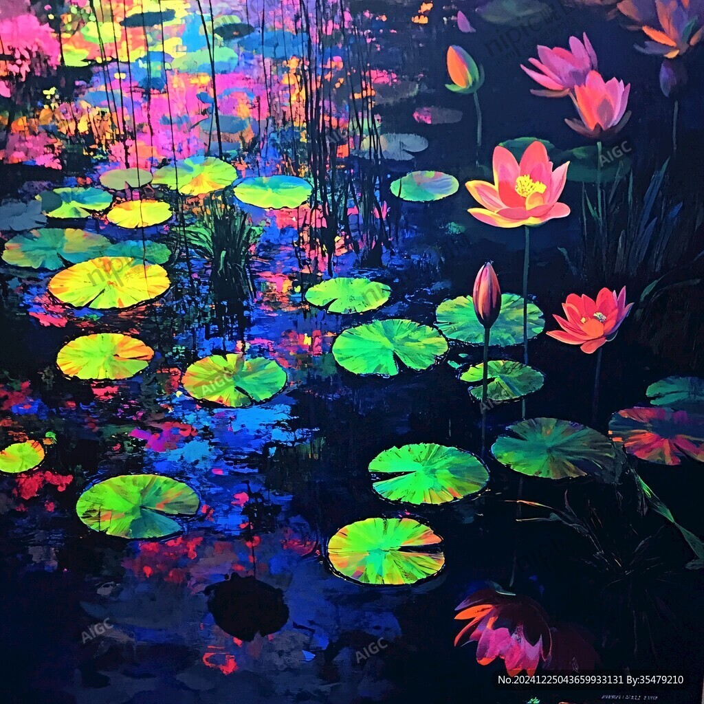 油画荷塘月色