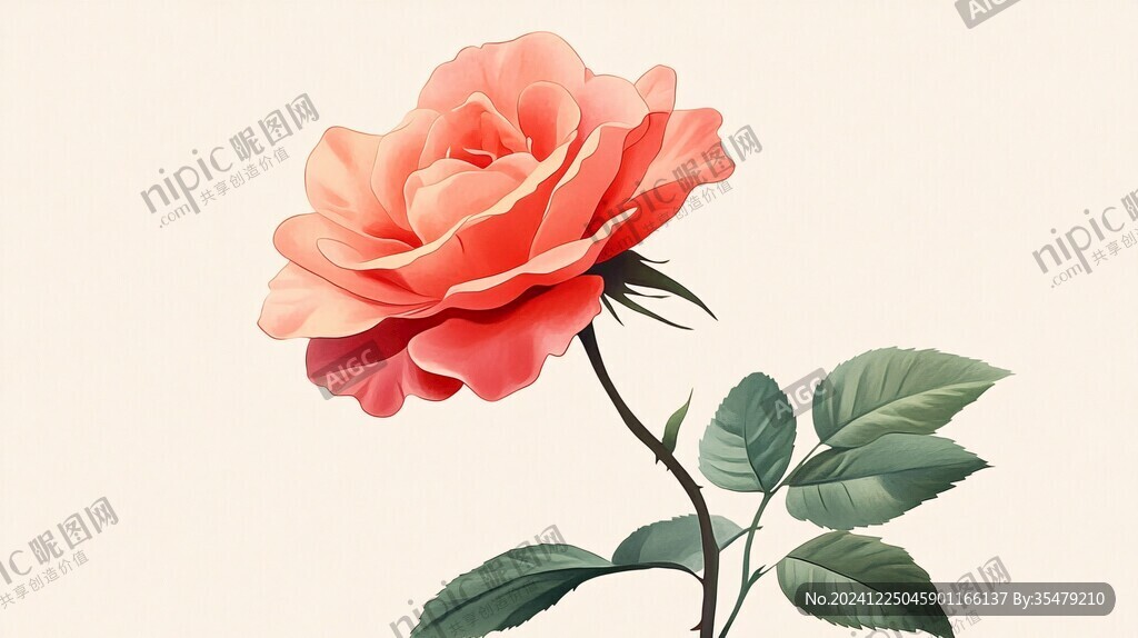 写实手绘玫瑰花素材