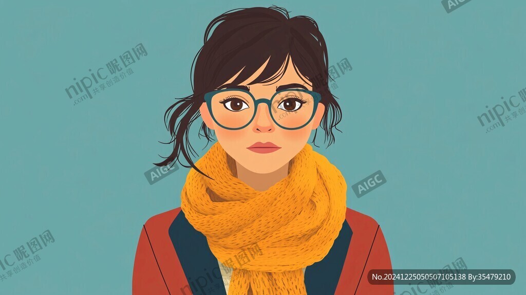 戴眼镜女孩插画