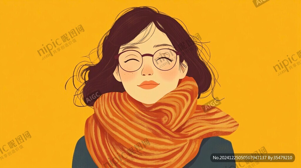 戴眼镜女孩插画