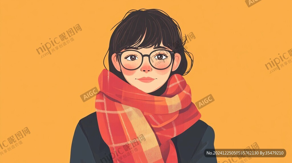 戴眼镜女孩插画