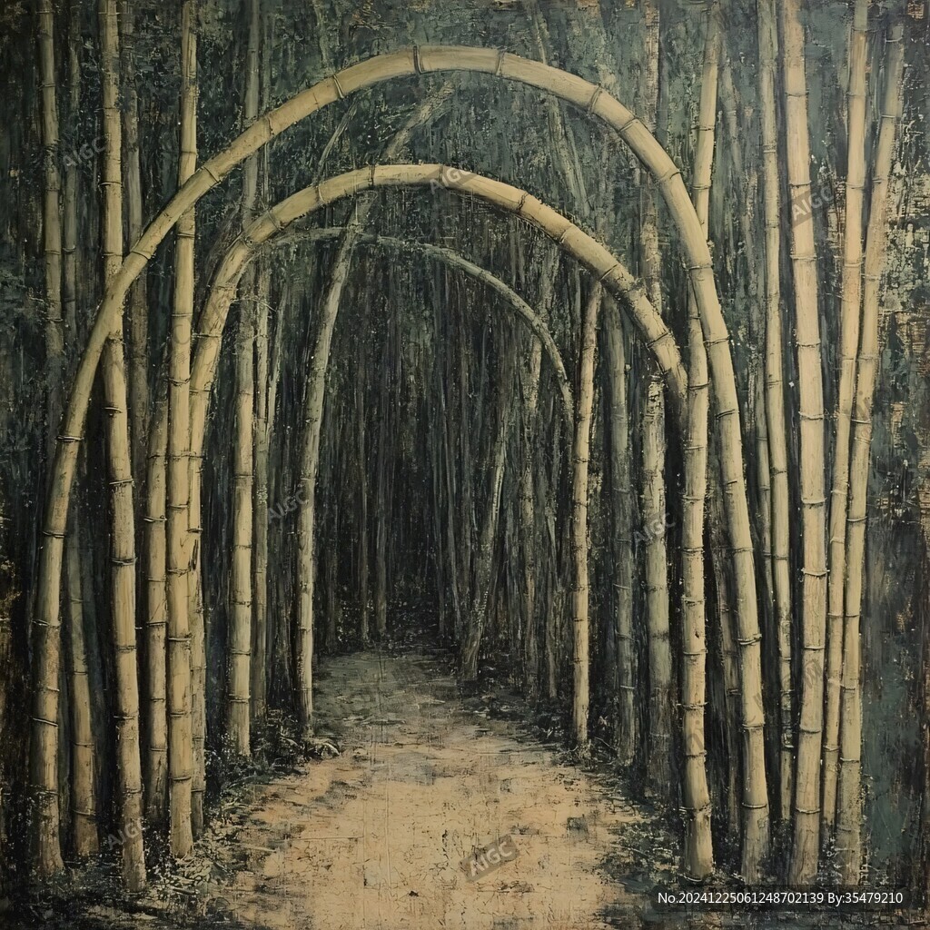 竹林油画