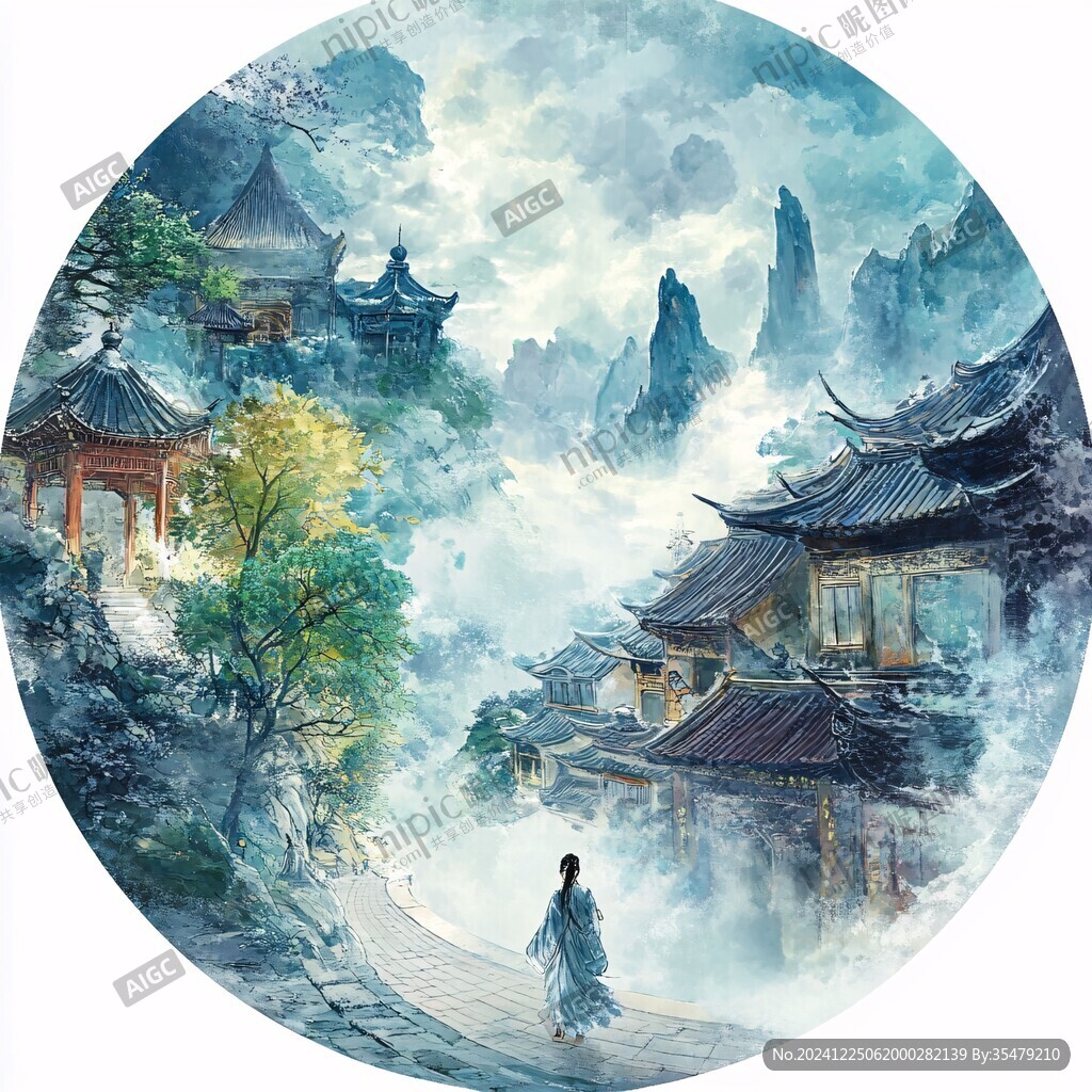 天界晓钟风景插画