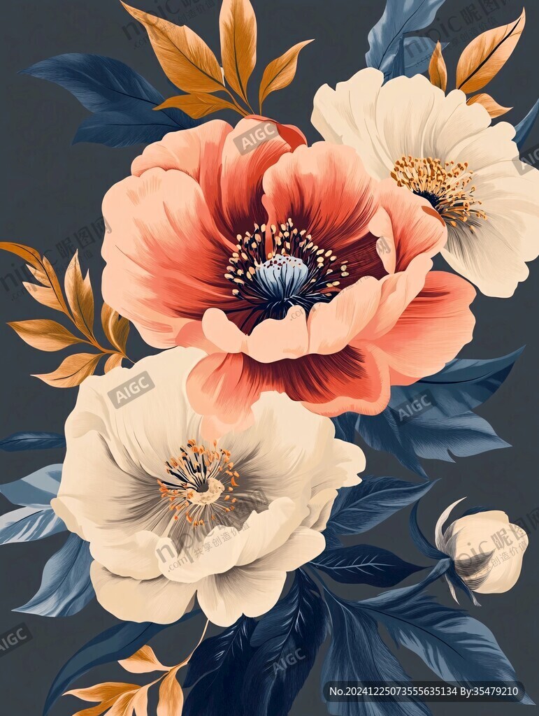 手绘质感牡丹花