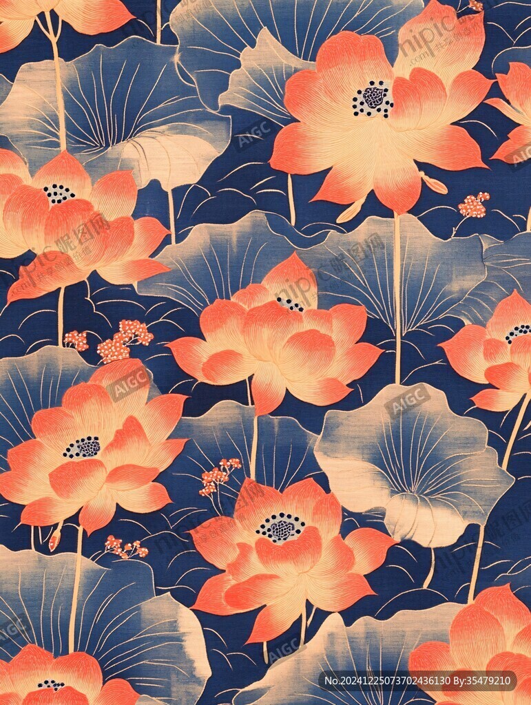 深蓝背景荷花图