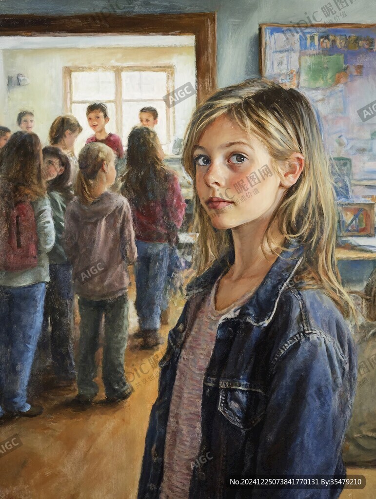女孩与画展