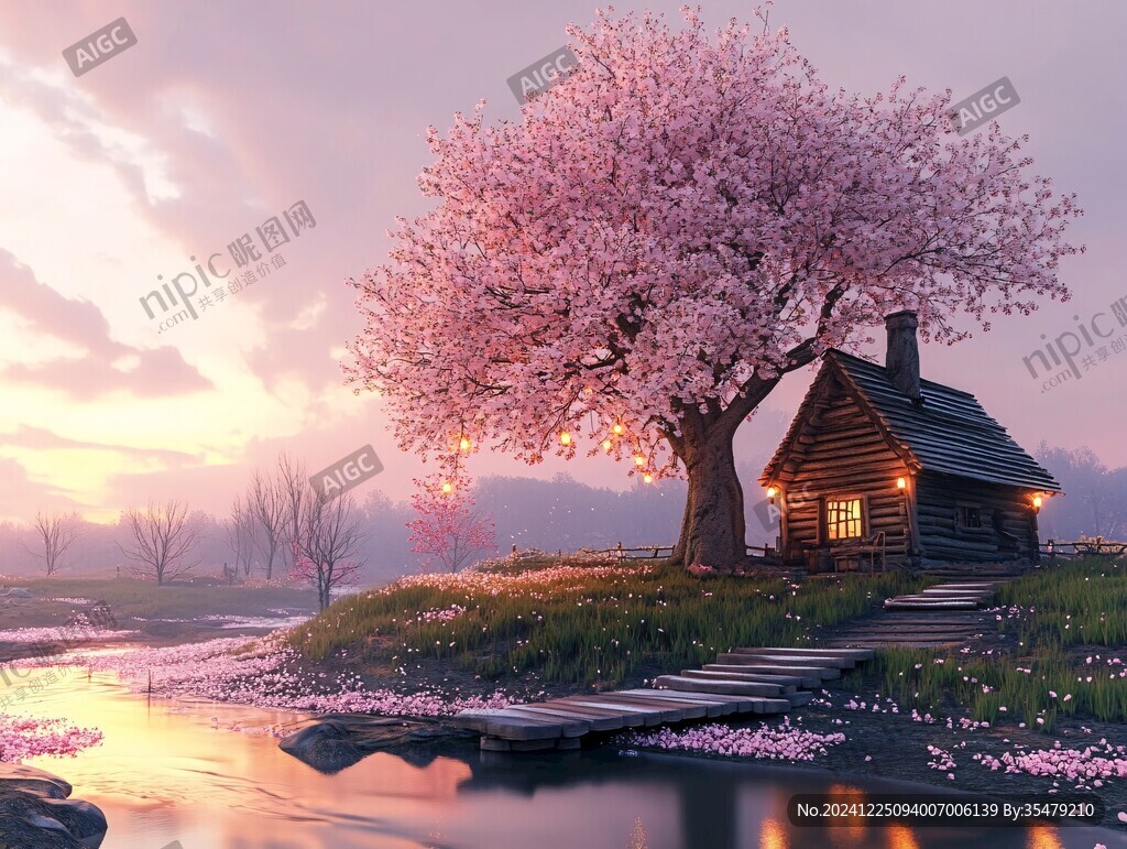 桃花丛中的小屋