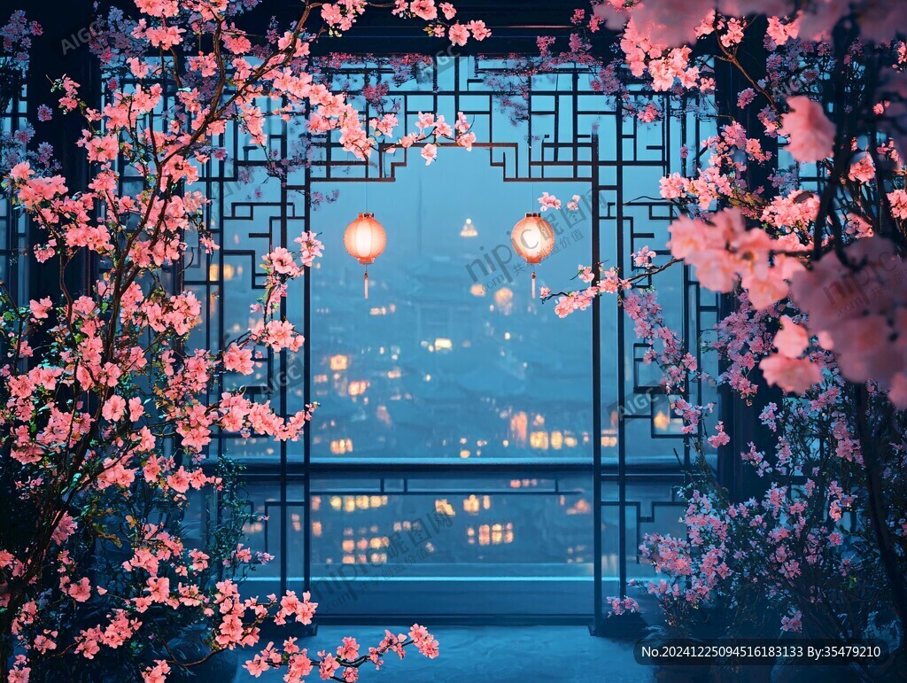 意境樱花古建