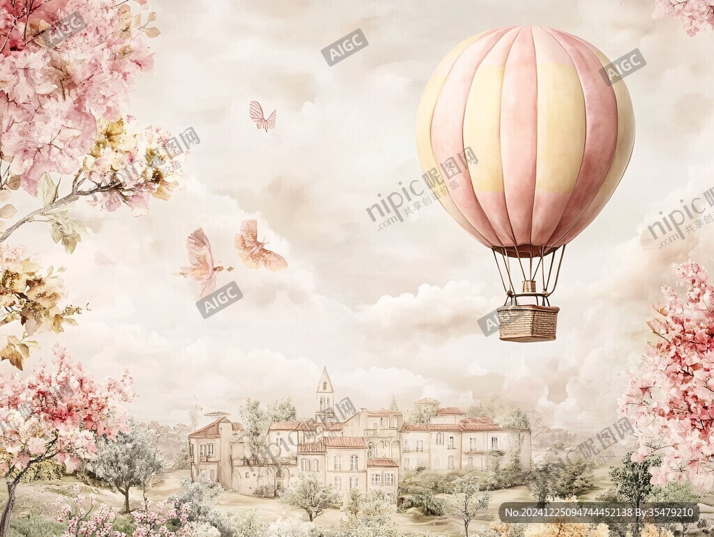 热气球插画场景