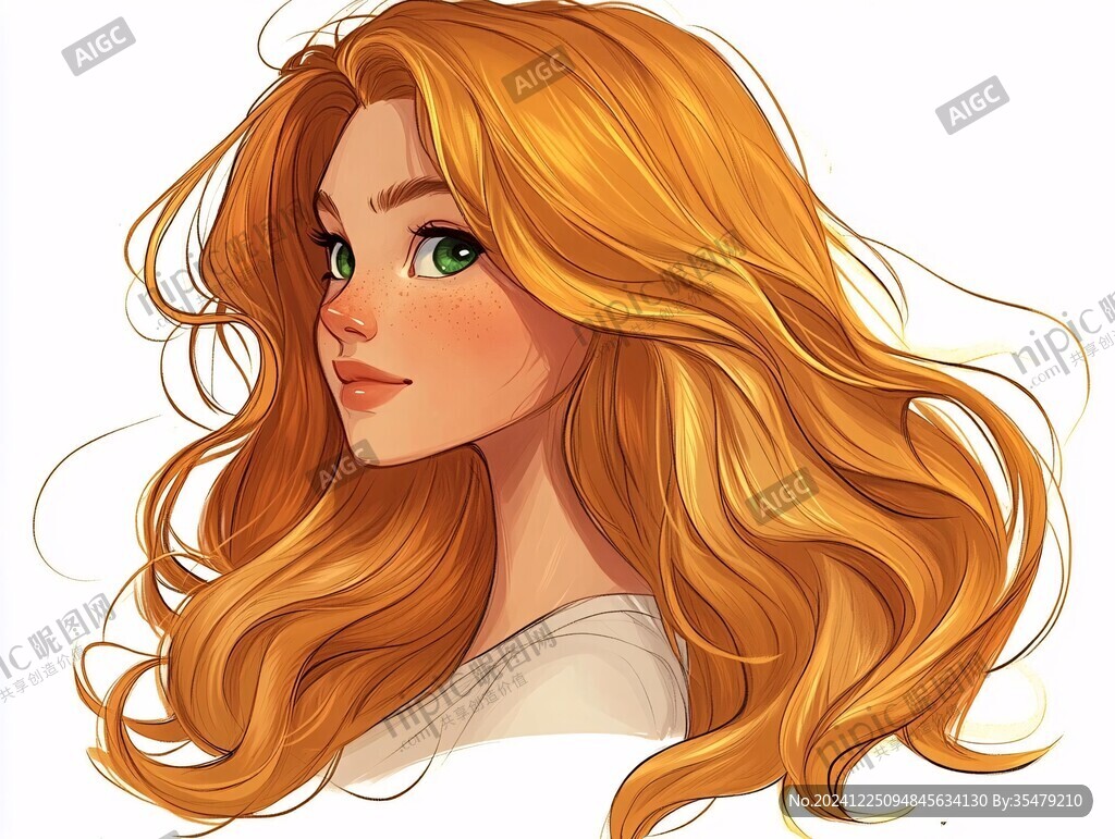 手绘长发美女