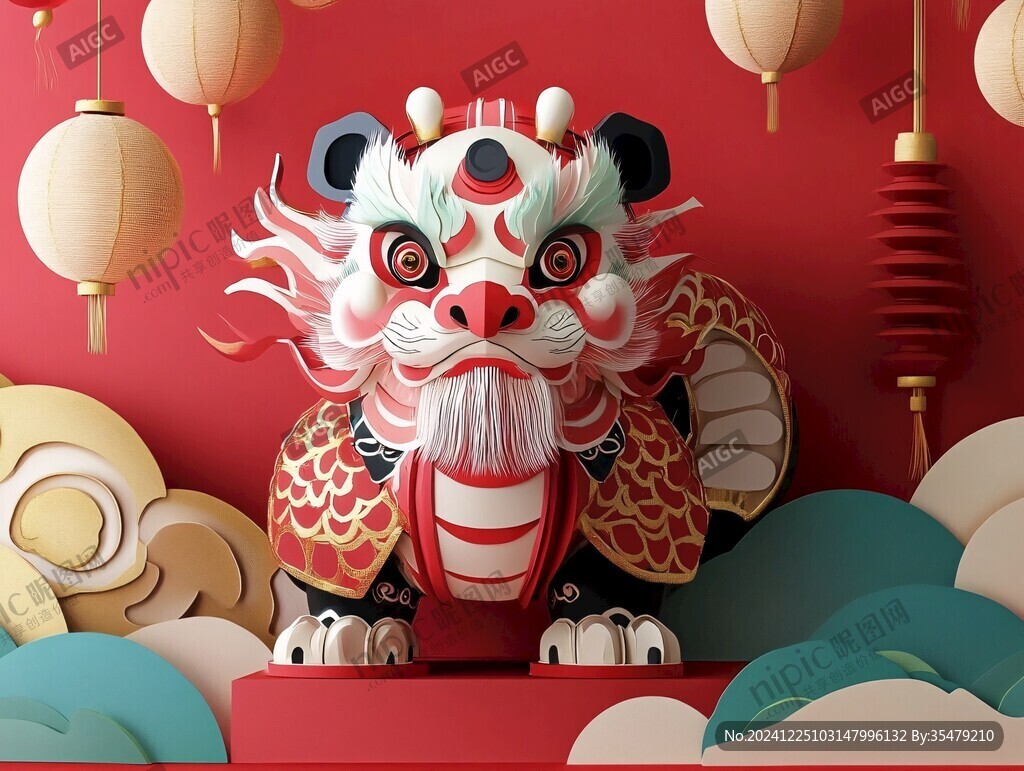 舞狮包装插画