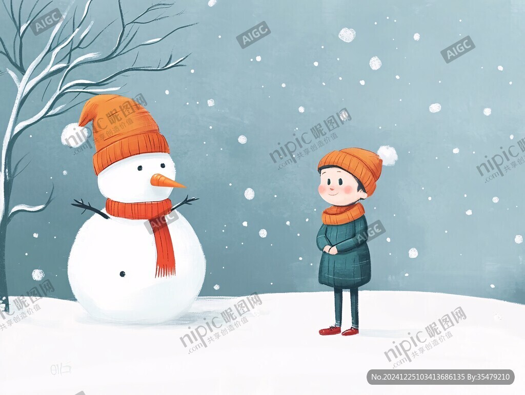 堆雪人插画