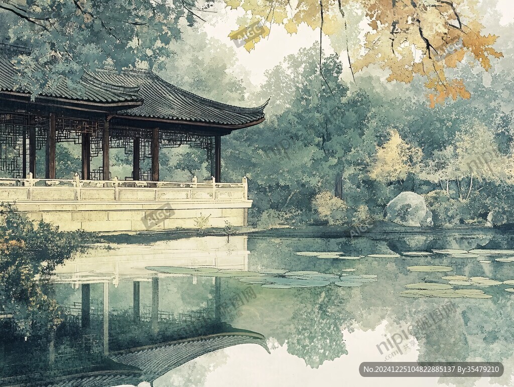 插画爱晚亭