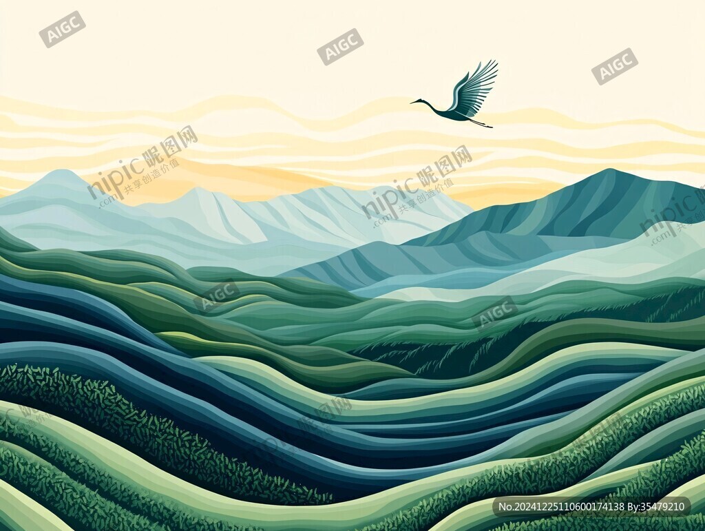 高端山水线包装插画