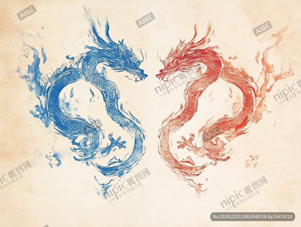 手绘双龙插画