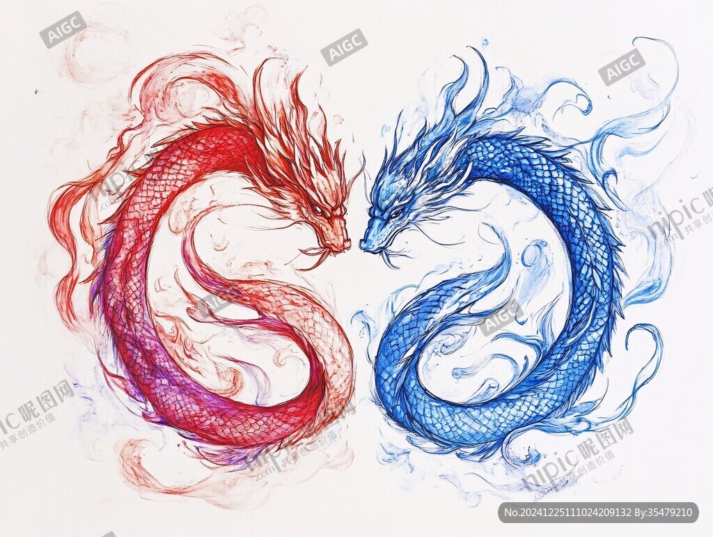 手绘双龙插画