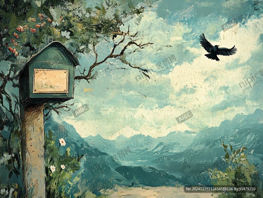 小鸟油画背景