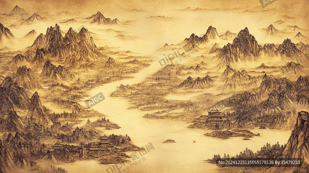 金色巨幅山水画
