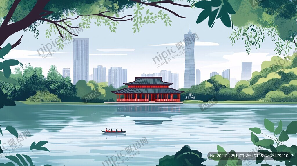 华中地区城市建筑插画