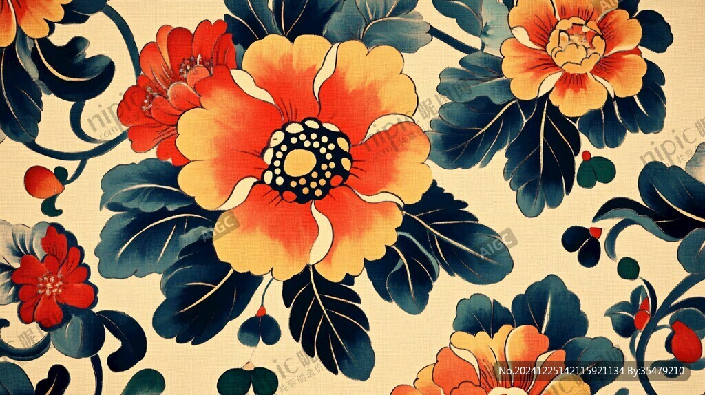 中式风格布料纹理花卉